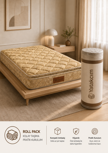 Aura Comfort Ultra Full Ortopedik Pedli Tavşan Tüyü Torba Yaylı Yatak (Kahve)